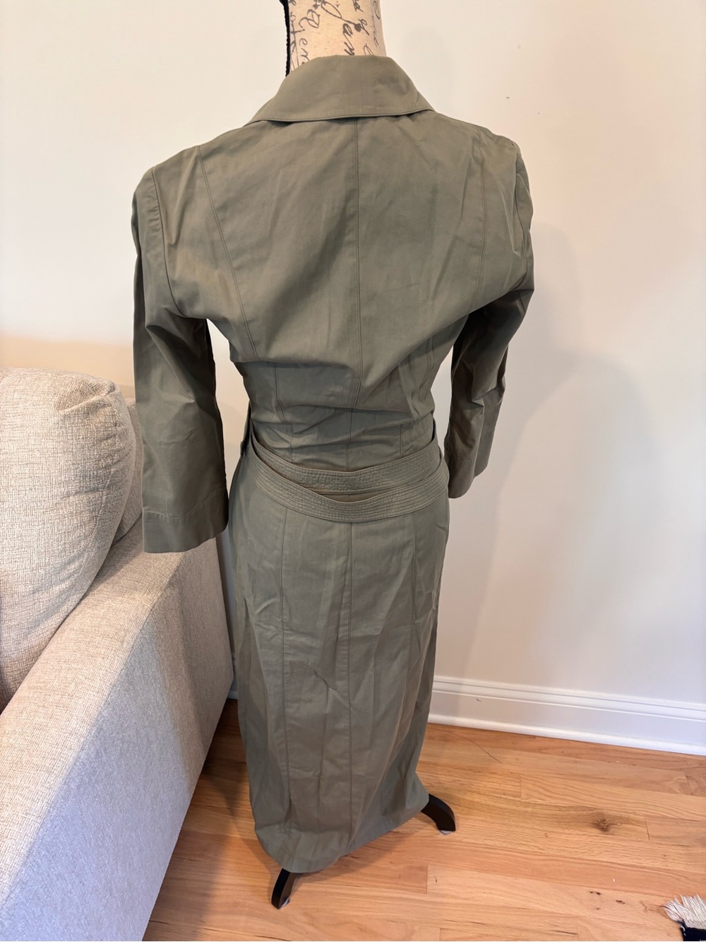 Vintage 1990s Thierry Mugler olive green wrap trench dress size FR 38/US 6 - Picture 4 of 9